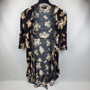 Club L Floral Bell Long Sleeve Open Tie Tunic Cardigan Womens Black